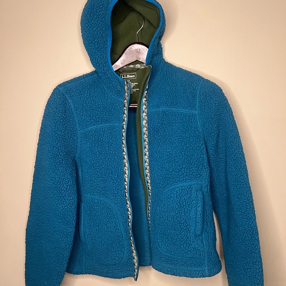 Vintage Women’s LL Bean Mountain Pile Fleece Hooded Zip Up. Blue Turquoise. XS - Picture 2 of 6